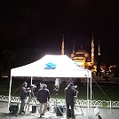 Night-time shot of live TV transmission using satellite SNG uplink in Istanbul