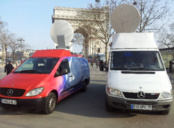 BG Television's two SNG trucks in Paris