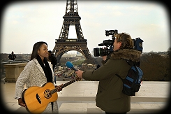 BG_TV cameraman with LiveU cellular bonding solution at the Eiffel Tower.