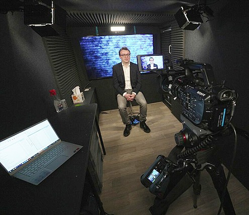 Mobile TV broadcast studio in Berlin, Germany.