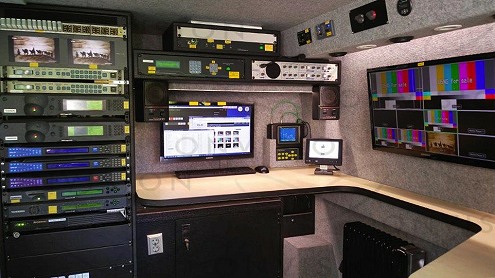 Interior of SNG satellite truck for sale.