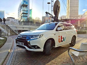 ITV SNG/OB car with KA-band satellite and LiveU cellular bonding technology.