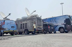 SNG satellite uplink trucks in Doha, Qatar from Taswer Production.